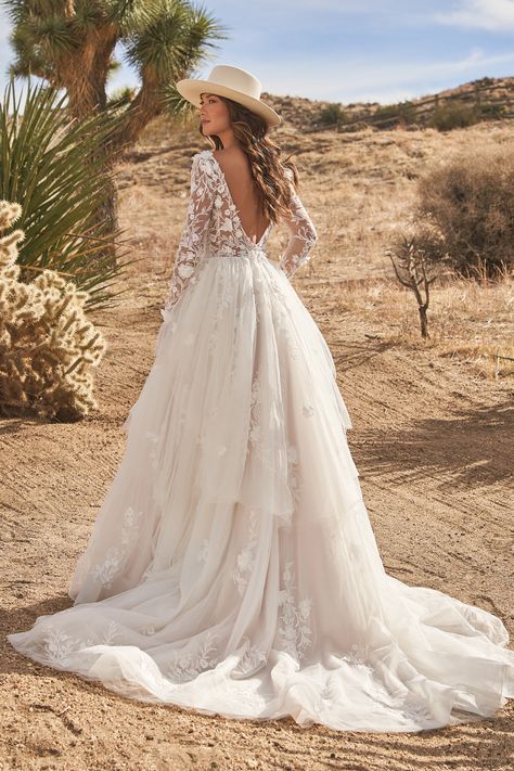 Lillian West - Style 66269: Long Sleeve Ball Gown with Tulle Handkerchief Skirt Lillian West Bridal, Lillian West Wedding Dress, Country Bride, Long Sleeve Ball Gowns, Handkerchief Skirt, Lillian West, West Wedding, Bohemian Bride, Gowns With Sleeves