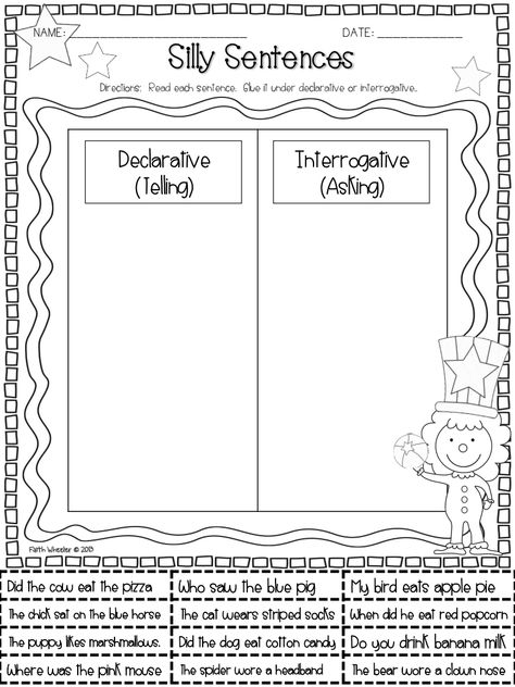 Interrogative And Declarative Sentences, Declarative Sentences Worksheets, Declarative And Interrogative Sentences, Exclamatory Sentences, Declarative Sentences, Sentence Activities, Silly Sentences, 13 Birthday, 2nd Grade Writing