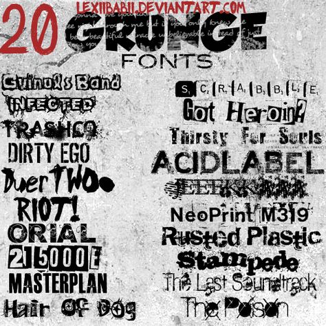 20 grunge free fonts- completely amazing!!! Canva Grunge Fonts, Grunge Magazine, Heavy Metal Font, Black Metal Font, 90s Yearbook, Tattoo Writing Fonts, Grunge Fonts, Grunge Text, Grunge Typography