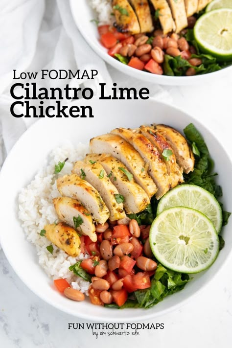 Low FODMAP Cilantro Lime Chicken is an easy Tex-Mex-inspired recipe made with just 8 ingredients. Meal prep and freezer-friendly. Low Fodmap Summer Recipes, Low Fodmap Lunch Ideas, Low Fodmap Chicken Recipes, Fodmap Chicken Recipes, Fodmap Meals, Fod Map, Fodmap Chicken, Fodmap Lunch, Fodmap Recipes Dinner