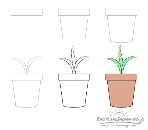 How to Draw a Plant Pot Step by Step - EasyLineDrawing How To Draw A Flower Pot, Plant Pot Drawing, Volunteer Projects, Doodle Flowers, Sketching Ideas, Cute Panda Wallpaper, Plant Vase, Plant Drawing, Easy Plants