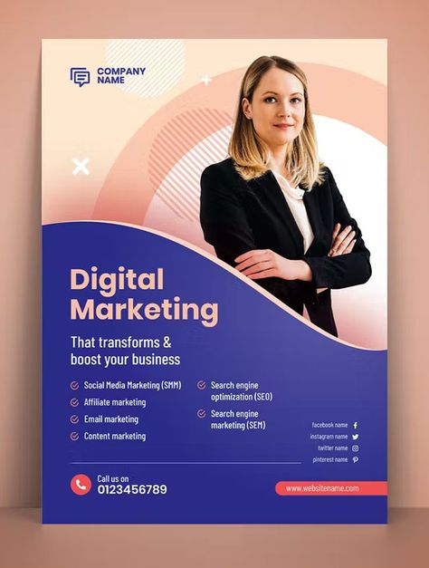 Digital Marketing Agency Flyer Template AI, EPS Digital Marketing Flyer Design, Digital Marketing Flyer, Design Print Layout, Social Media Marketing Planner, Marketing Planner, Creative Flyer Design, Digital Marketing Design, Social Media Marketing Plan, Digital Media Marketing