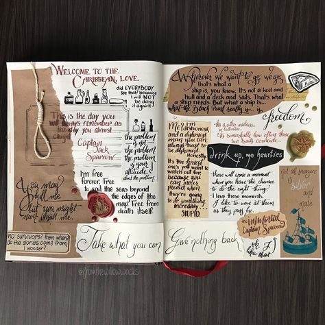 Pirate Journal Ideas, Sparrow Art, Pirate Treasure Maps, Creative School Project Ideas, Scrapbook Collage, Pirate King, The Pirate King, Journal Spreads, Scrapbook Art