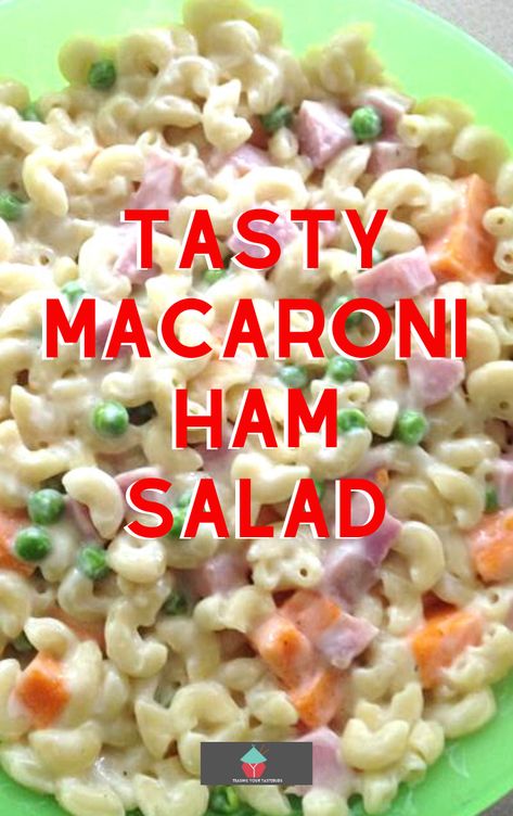 Tasty Macaroni Ham Salad. A simple and delicious recipe for macaroni ham salad, quick and easy to make, ideal as a side dish with a BBQ or main meal. Creamy, full of flavor and easily transportable for picnics too! Macaroni Ham Salad, Ham Pasta Salad, Macaroni Salad With Ham, Salad With Ham, Mayo Pasta Salad Recipes, Ham Salad Recipes, Super Salad, Ham Pasta, Easy Macaroni Salad