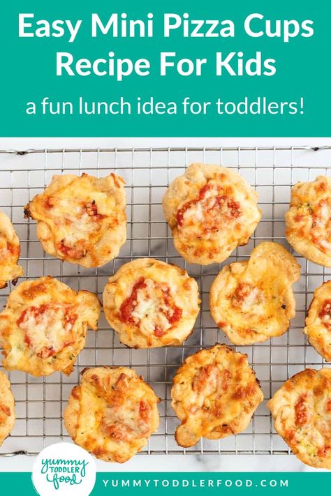 Pizza Cups. With Text Reading: Easy Pizza Cups Recipe. Pizza Cups Muffin Tins, Easy Toddler Lunches, Mini Pizza Bites, Muffin Cups Recipes, Non Sandwich Lunches, Salads For Kids, Pizza Cupcakes, Simple Pizza, Pizza Cups