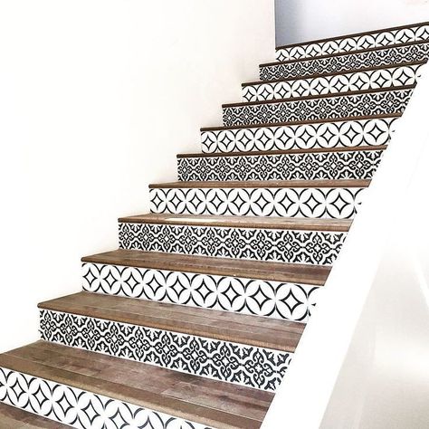 Stairs Tiles Design, Stair Dimensions, Stair Decals, Stairway Decorating, Stair Riser Decals, Cement Tile Shop, Beautiful Stairs, Stair Stickers, Stairs Makeover