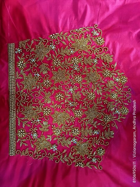 Heavy Bead Work Aari Blouse, Heavy Bridal Aari Work Blouse Designs Tracing, Kodi Design, Magam Work Designs, Green Blouse Designs, Button Hole Stitch, Magam Work, Silk Saree Blouse Designs Patterns, Aari Design