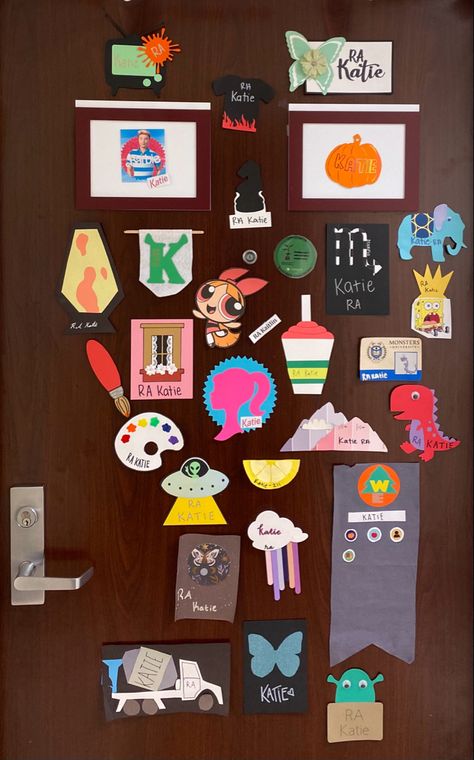 Ra Door Tag Ideas, Door Tags Ra, Door Decorations Ra, Ra Event Ideas, Door Decs Ra, Residence Life Bulletin Boards, Resident Assistant Door Decs, Res Life Door Decs, Ra Door Tags