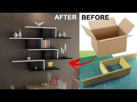 DIY wall shelf decor | Cardboard wall shelf decorating ideas - YouTube How To Make Book Shelves Easy Diy, Diy Cardboard Shelf Organizer, Diy Cardboard Shelf Wall, Diy Wall Shelf Easy, Wall Shelf Decorating Ideas, Diy Storage Ideas Cheap, Diy Organizer Storage, Cardboard Wall Shelf, Book Shelf Diy