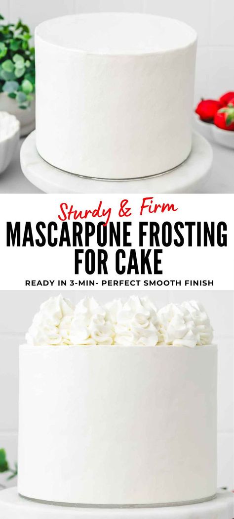 Discover the ultimate recipe for mascarpone frosting for cake! Super easy with simple ingredients, this sturdy and firm frosting creates a smooth finish on your birthday cake. Its creamy texture is perfect for wedding cakes too. Ready in just 3 minutes, follow my tips for the smoothest cake frosting ever. Say goodbye to buttercream and hello to a delicious change! Best Fluffy Buttercream Frosting, Birthday Cake Buttercream Frosting, Vanilla Mascarpone Frosting, Icing A Cake With Buttercream, Mascarpone Frosting Cake, Whipped Mascarpone Frosting, Firm Frosting For Decorating, Smooth Icing On Cake, Mascarpone Buttercream Frosting