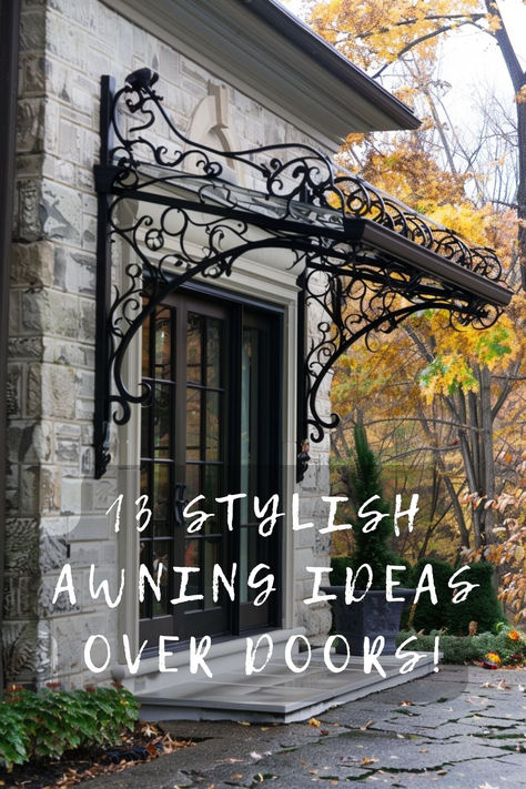 Looking to add charm to your entryway? Click to see stylish awning ideas that not only look great but protect your door! 🚪🌂 #DoorAwnings #HomeStyle #EntrywayIdeas #AwningDesign #OutdoorDecor Decorative Metal Awnings, Front Door Covering Ideas Entrance, Wood And Metal Awnings, Awning Ideas Front Door, Front Door Awning Entrance, Back Door Awning, Front Porch Awning Ideas, Front Door Arbor, Front Door Awning Ideas