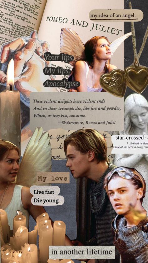 Created by kytheresa on Shuffles Romeo And Juliet Moodboard, Romeo And Juliet Movie Poster, Romeo And Juliet Collage, Romeo + Juliet Aesthetic, Romeo And Juliet Poster, Romeo And Juliet 1996 Movie Poster, Baz Luhrmann, Aesthetic Shuffles, Claire Danes