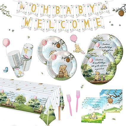 Welcome Baby Banner, Baby Shower Sweets, Pooh Party, Girl Birthday Decorations, Pooh Baby, Baby Banners, Bear Party, Vintage Winnie The Pooh, Baby Shower Party Supplies