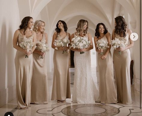 Dark Ivory Bridesmaid Dresses, Champagne And Cream Wedding Theme, Champagne Bridesmaid Dresses Winter, Champagne Color Palette Wedding Colour Schemes, Cream Wedding Theme, Boracay Wedding, Taupe Bridesmaid, Cute Bridesmaid Dresses, Orange Wedding Themes