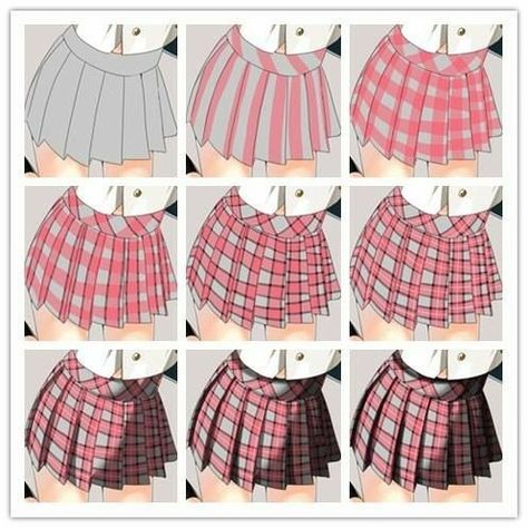 Pleated Skirt Shading Drawing, Plaid Skirt Tutorial Drawing, Plaid Skirt Drawing Reference, How To Color Clothes Anime, Skirt Coloring Tutorial, How To Shade Skirts Digitally, Shading Clothes Reference, How To Draw Patterns Clothes, How To Draw A Pleated Skirt