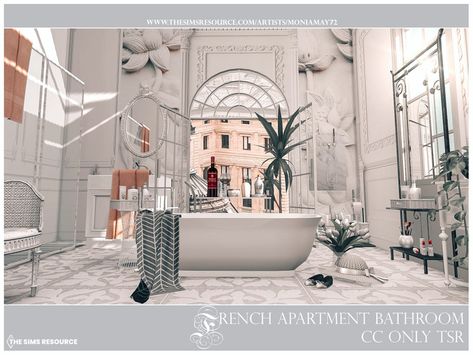 Sims 4 French Apartment Cc, French Penthouse, Parisian Wallpaper, Apartment Wallpaper, Accent Bathroom, Old Money House, Sims 4 Cc Hair, Royal Room, Sunny Kitchen