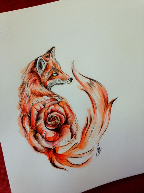 *Fox N’ Rose* www.antoniettaarnonearts.it Fox, Tattoos, Flowers