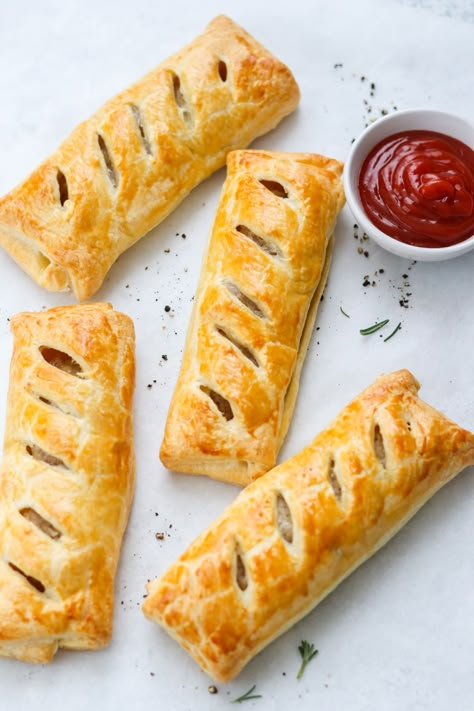 Puff Pastry Sausage Rolls - My Morning Mocha Recipes Puff Pastry, Sausage Rolls Puff Pastry, Puff Pastry Sausage Rolls, Sausage Meat Recipes, Mini Sausages, Turkey Smoked, Sausage Puffs, Puff Pastry Recipes Savory, Homemade Sausage Rolls