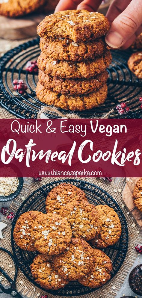 Vegan Oatmeal Cookies | Swedish Oat Cookie Healthy Vegan Oatmeal, Vegan Oat Cookies, Healthy Oat Cookies, Healthy Vegan Cookies, Easy Vegan Cookies, Vegan Oatmeal Cookies, Oat Cookie Recipe, Oats Snacks, Vegan Gluten Free Cookies