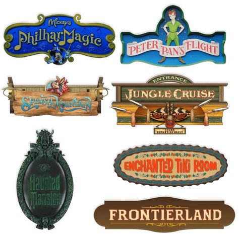 Disneyland Sign, Disney World Attractions, Disneyland Attractions, Disney Room Decor, Dumbo The Flying Elephant, Scrapbook Disney, Disney Sign, Disney Printables, Enchanted Tiki Room