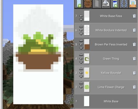 Minecraft Banner Designs Food, Minecraft Menu Banner, Food Banner Minecraft, Cool Banner Designs Minecraft, Cool Minecraft Banners, Mc Banner, Minecraft Banner Patterns, Banner Patterns, Minecraft Decoration