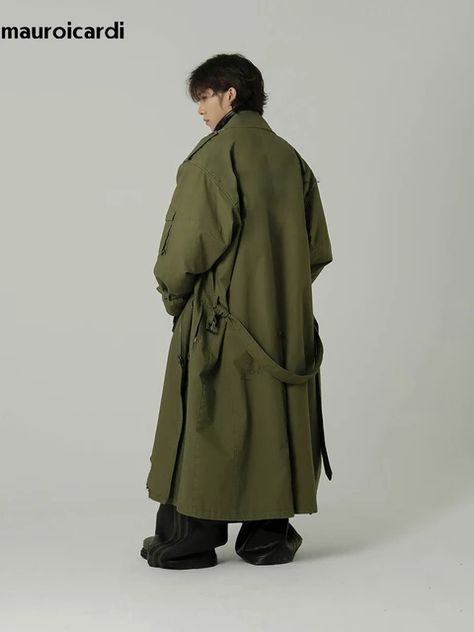 Men’s Long Coat, Snufkin Cosplay, Sleevless Coat, Green Coat Outfit, Oversized Overcoat, Cargo Coat, Army Green Coat, Army Coat, Long Coat Men