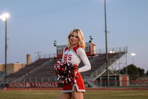 Senior Cheer Photoshoot, Senior Cheer Pictures Cheerleading Poses Football Field, Senior Cheer Ideas, Senior Banner Ideas Cheer, Cheer Senior Banner Poses, Cheer Pictures Individual, Individual Cheer Picture Poses, Cute Cheer Poses Individual, Senior Picture Ideas Cheer