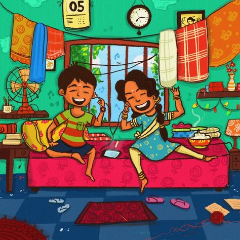 Rakshabandhan Illustration, Rakshabandhan Drawing, Drawing The Human Head, South Asian Aesthetic, Graphic Desi, Cartoons Dancing, Indian Illustration, Sketch Photoshop, Cartoon House