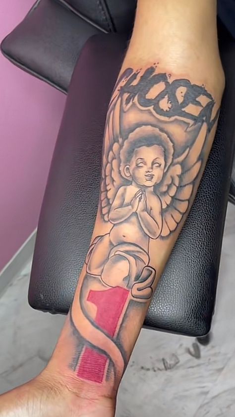 Fear Nobody Tattoo, Angel With Afro Tattoo, African Angel Tattoo, Afro Angel Tattoo, Chief Keef Tattoos, Chosen 1 Tattoo Design, Chosen One Tattoo Men, Boy Tattoos Black Boys, Tattoo Outline Drawing Stencil Ideas For Men