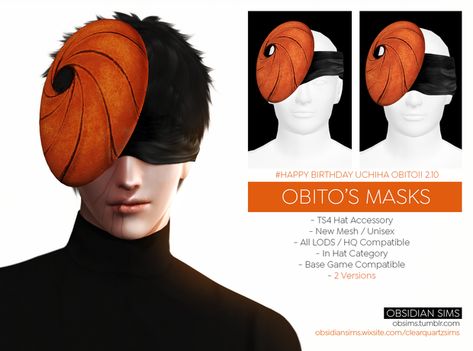 Obsidian Sims, Sims 4 Naruto Cc, Sims 4 Naruto, Obito Mask, Naruto Headband, Anonymous Mask, Head Bandana, The Sims 2, Sims 4 Anime