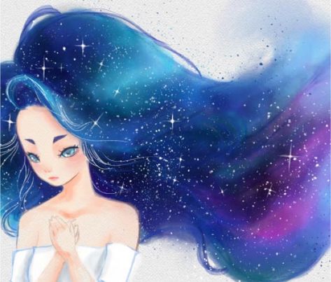 Galaxy Drawings, Illustration Software, Digital Illustration Tutorial, Autodesk Sketchbook, Galaxy Hair, Hair Illustration, Space Drawings, Free Brushes, Hair Drawing