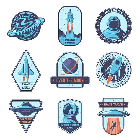 Premium Vector | Space badges expore other planer patches space travel badge and over the moon emblem vector set Space Badge, About Space, Badge Design, Space Travel, Over The Moon, Premium Vector, The Moon, Graphic Resources, Moon