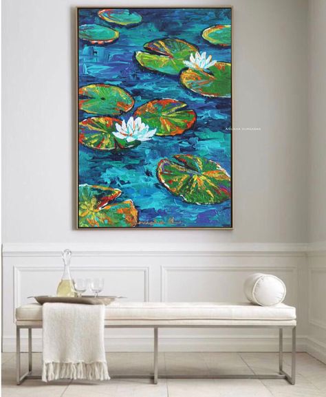 Excited to share this item from my #etsy shop: Water Lily Painting | Monet Pond Original Art | Floral Artwork | Lillies Painting | Large abstract living room art Lillies Painting, Monet Pond, Floral Art Acrylic, Large Canvas Art Diy, Water Lily Painting, Pond Reflection, Painting Monet, Unique Acrylic Paintings, Do It With Passion