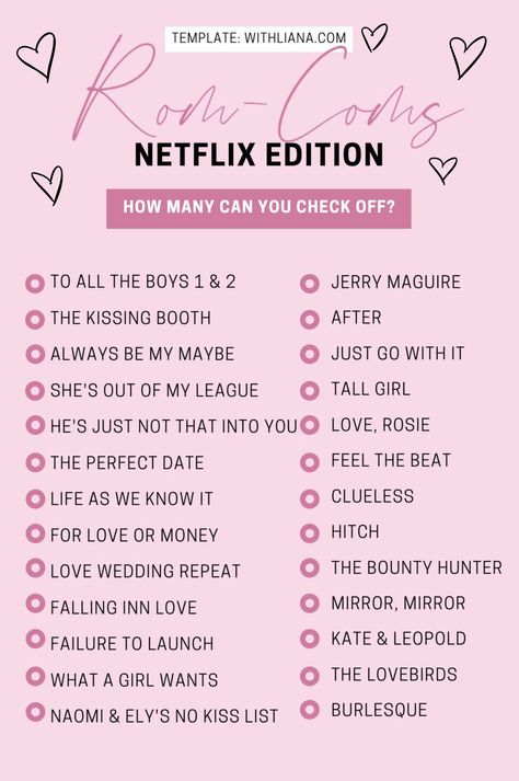 Film Watch List, Romcom Movies List Highschool, Netflix Marathon List, Recent Movies To Watch, 90s Movie Recommendations, Netflix And Chill Movie List, Teenage Netflix Movies List, Romcom Netflix Movies, Netflix Movies To Watch List Rom Com