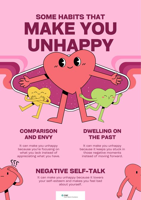 Stop rumination eating you up, and focus on what you’ve got that makes you happy. De-stress and aim for balance rather than extreme behavior that makes you unhappy. Transform your emotions, and take pleasure in little things that make your heart glow #fmf Health Campaign, Mental Health Campaigns, Appreciate What You Have, Life Satisfaction, Campaign Posters, Group Therapy, Daily Practices, Negative Self Talk, Self Talk