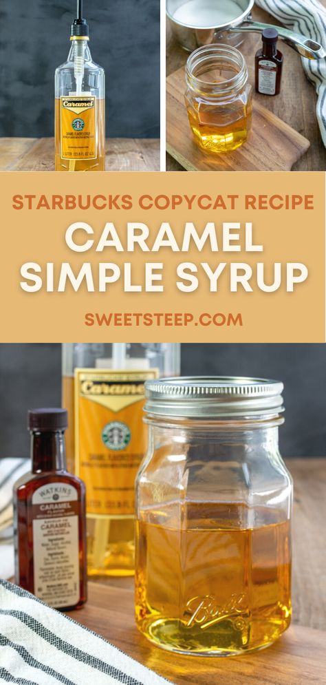 Caramel Sauce For Coffee Drinks, Diy Caramel Coffee Syrup, Carmel Coffee Syrup Recipe, Caramel Syrup Recipe Coffee, Caramel Syrup For Coffee Recipes, Homemade Starbucks Syrups, Homemade Caramel Coffee Syrup, Diy Caramel Syrup, Copycat Starbucks Syrups