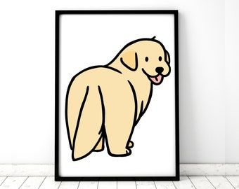 Golden Retriever Line Art, Golden Retriever Painting Easy, Golden Retriever Doodle, Dogs Doodles, Friend Painting Ideas, Golden Retriever Cartoon, Golden Retriever Illustration, Golden Retriever Drawing, Dog Sketches