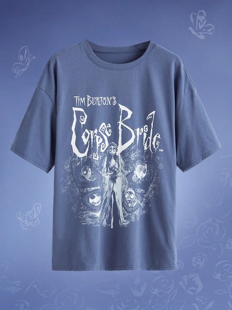 Corpse Bride | ROMWE Letter Figure Graphic TeeI discovered amazing products on SHEIN.com, come check them out! Figure Graphic Tee, Bride Tshirt, Bride Top, Drop Shoulder Tee, Bride Shirts, Corpse Bride, Women T Shirts, Graphic Tees Women, Casual Sweatshirt