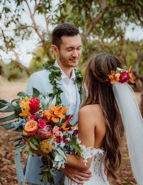 Hawaiin Wedding, Hawaiian Wedding Flowers, Beach House Kauai, Orchid Lei, Tropical Bridal Bouquet, Tropical Wedding Bouquets, Hawaii Beach Wedding, Oceanfront Wedding, Wedding Hawaii