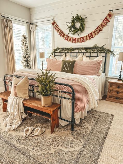 Holiday Bedroom, Christmas Bedding, Christmas Decorations Bedroom, Christmas Room Decor, Wall Sconces Bedroom, Christmas Bedroom, Country Bedroom, Farmhouse Bedroom Decor, Christmas Room