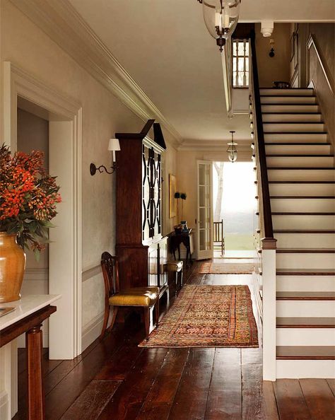 Love Me A Warm Color Scheme But Is It Going To Look Dated? American House Design, Warm Grey Paint Colors, Warm Color Schemes, American Houses, American House, Foyer Decorating, Entry Hallway, Entry Hall, Maine House