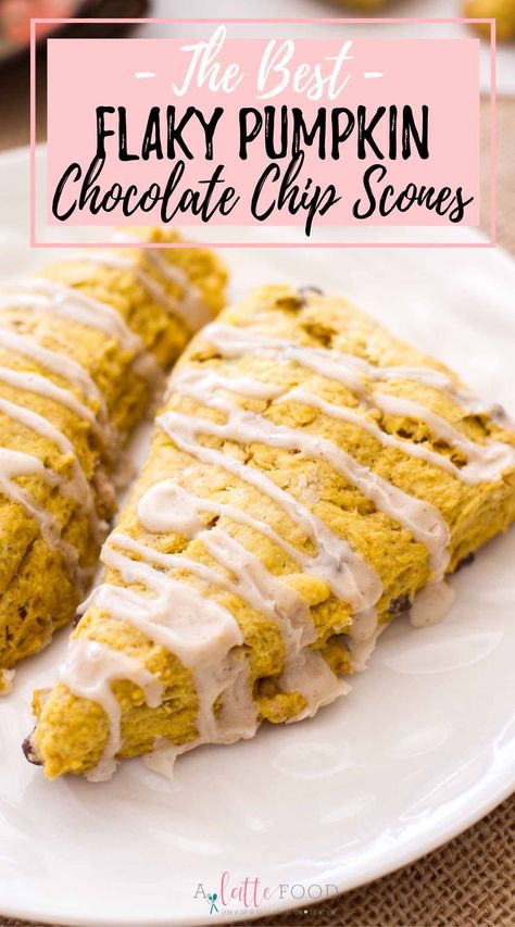 These Pumpkin Chocolate Chip Scones are packed with pumpkin puree, pumpkin pie spices, and sweet chocolate chips! Plus, these homemade pumpkin scones are topped with a cinnamon vanilla glaze! Puree Pumpkin, Chocolate Chip Scones, Pumpkin Puree Recipes, Savory Pumpkin Recipes, Pumpkin Pie Smoothie, Pumpkin Scones, Easy Autumn Recipes, Homemade Pumpkin Puree, Pumpkin Chocolate Chip