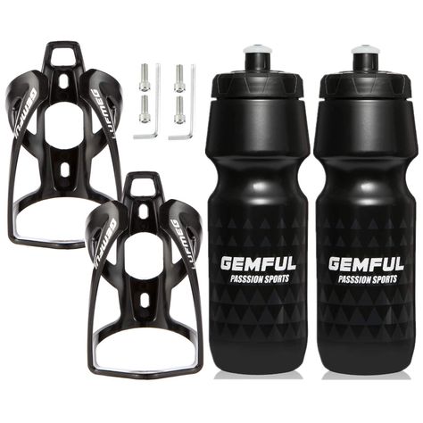 GEMFUL Bike Water Bottles with Bicycle Holder 2 Pack 24 oz Cycling Squeeze Sport Bottle Black Bicycle Holder, Bike Cup Holder, Bike Water Bottle Holder, Cycling Water Bottle, Bike Water Bottle, Pro Bike, Bike Tools, Water Bottle Design, Squeeze Bottles