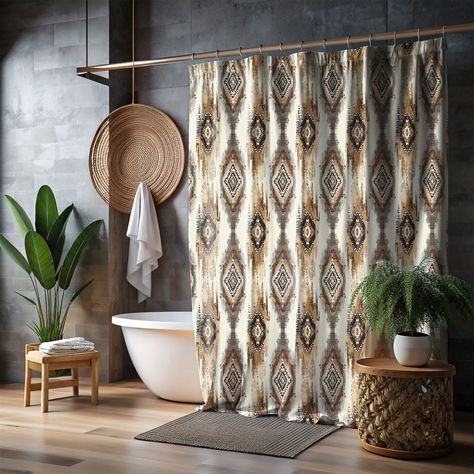 Boho Western Shower Curtain, Neutral Boho Bathroom Decor, Southwest Decor, Western Cowhide Print Shower Curtain, Southwestern Home Decor by ThriveBerry on Etsy Neutral Boho Bathroom, Western Shower, Western Shower Curtain, Neutral Curtains, Southwestern Home Decor, Boho Bathroom Decor, Cowhide Print, Decor Western, Southwestern Home