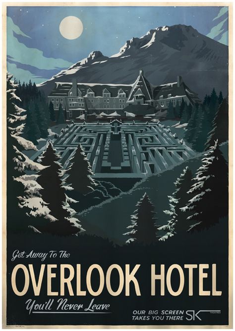 The Shining | Cool Movie-Inspired Retro Travel Posters The Shining Poster, The Overlook Hotel, Horror Vintage, Overlook Hotel, Movie Locations, Horror Decor, Retro Horror, Plakat Design, Retro Travel Poster