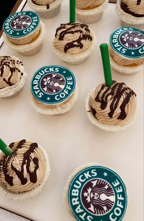 Cupcake Wars Themes, Starbucks Cupcake Ideas, Starbucks Cake Design, Starbucks Themed Cake, Teen Cupcakes, Starbucks Cupcake, Starbucks Cupcakes, Starbucks Theme, Starbucks Birthday Party