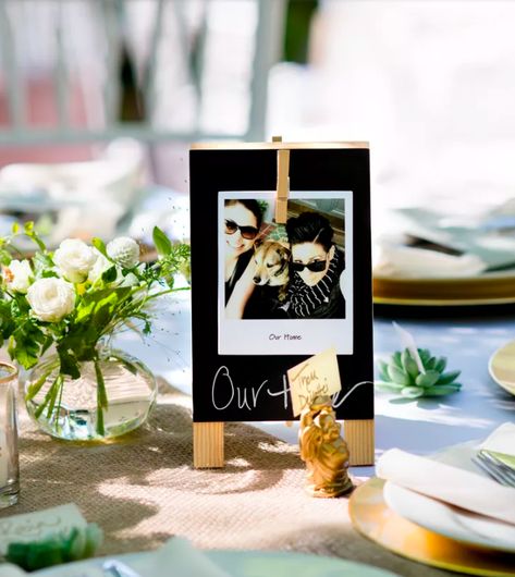 9 Easy Ways to Use instax Instant Photography for your Wedding Polaroid Table, Green Garden Wedding, Lafayette California, Picture Centerpieces, Wedding Table Layouts, Wedding Photo Walls, Picture Table, Table Markers, Polaroid Picture