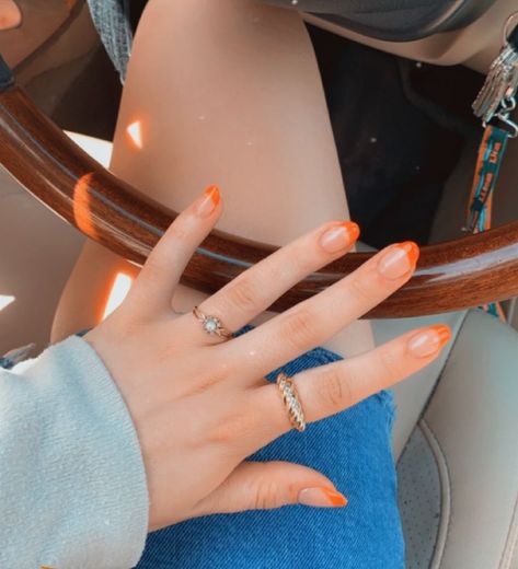 Orange French Tips, Orange French Tip, Bright Orange Nails, Orange Acrylic Nails, Colored Nail Tips, Bad Nails, Holloween Nails, Nail Tip Designs, Orange Nail