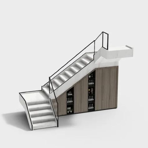 3d Stairs Design, Stairs In Plan Architecture, Stairs Model Architecture, Architect Model, Stairs Wall Design, Stairs 3d, 3d Stairs, How To Make Stairs, L Shaped Stairs