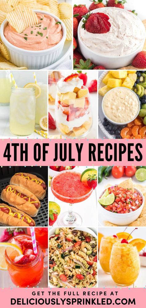 All the BEST 4th of July recipes! You'll find 4th of July appetizers like dips and finger food, as well as 4th of July BBQ party ideas like salads and side dishes. There are also easy 4th of July desserts and 4th of July beverages! 4th Of July Beverages, 4th Of July Food Bbq Party Ideas, 4th Of July Breakfast, 4th Of July Appetizers, Bbq Party Ideas, July Appetizers, Waffle Cone Recipe, Chip Dip Recipes, 4th July Food